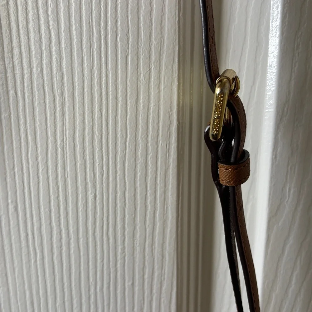 Michael Kors Two Tone Brown Crossbody Bag with Leather and Brass Accents Small